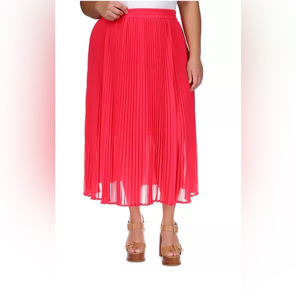 Michael Kors Plus Size Pull-On Pleated Midi Skirt
